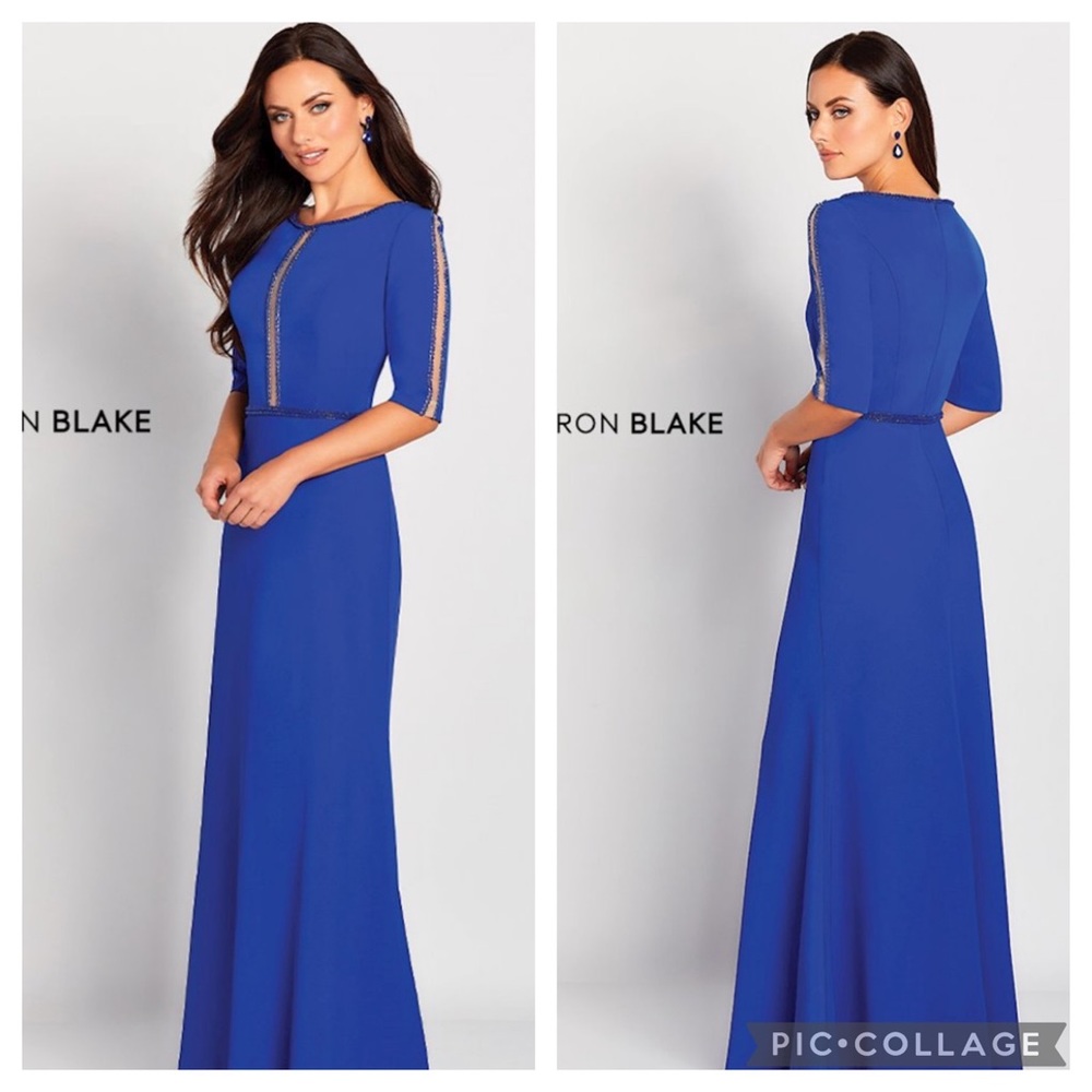 Cameron Blake 3/4 sleeve embellished A-Line formal long gown